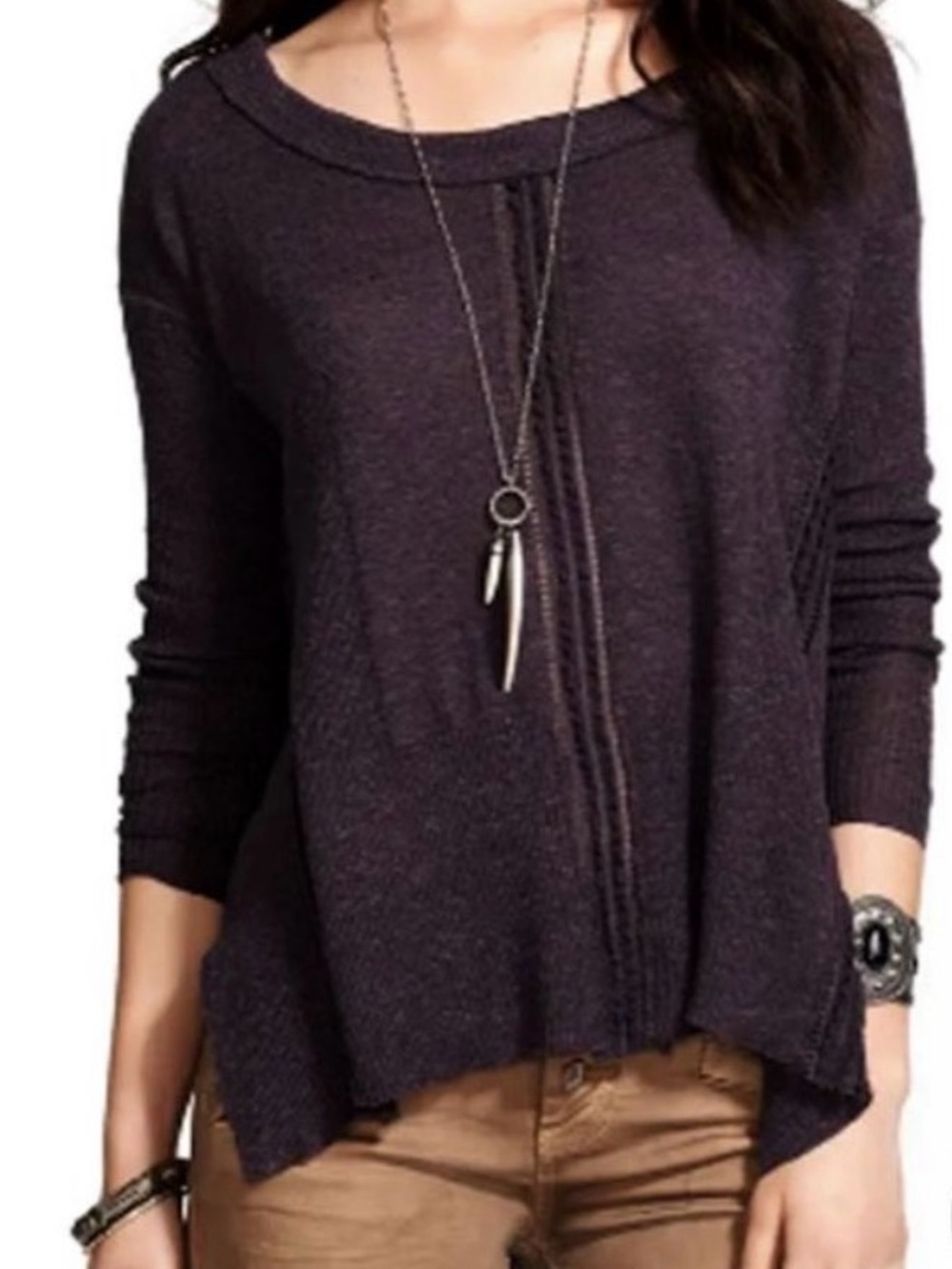 We the Free — Lace Road Oversized Hi-Lo Sweater in Charcoal Gray
